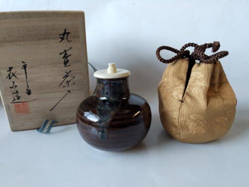 茶入　茶道具　他に仕覆2枚 茶道具 茶入（ちゃいれ） 茶入 中興名物 瀬戸破風窯 米市写 仕覆